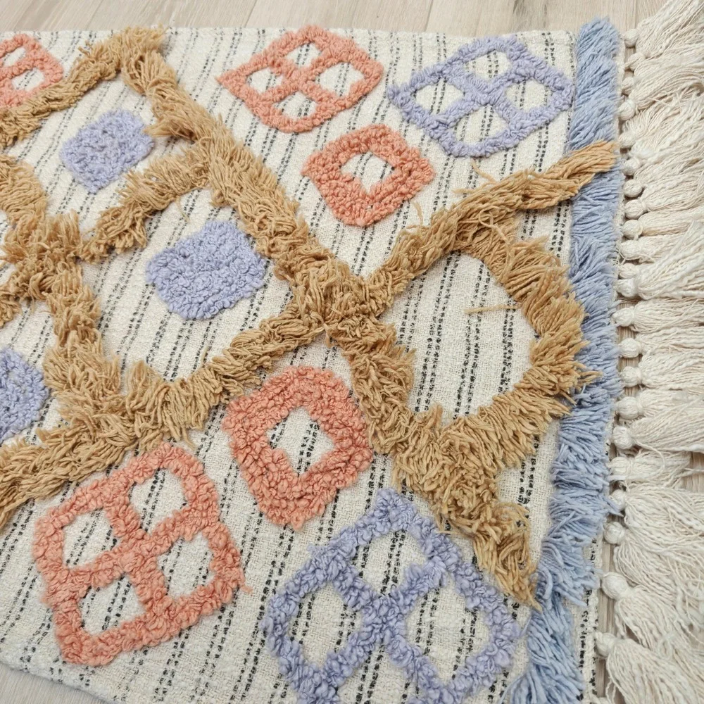 Urban Outfitters Tapestry Cream Multi Tufted Geometric Tassel Boho Aesthetic